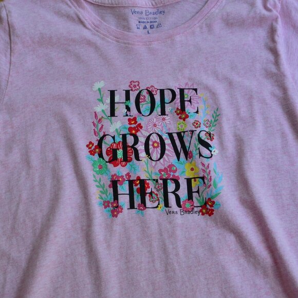 VERA BRADLEY PINK HOPE GROWS HERE Breast Cancer Awareness Cotton T-SHIRT Size L - Picture 3 of 6